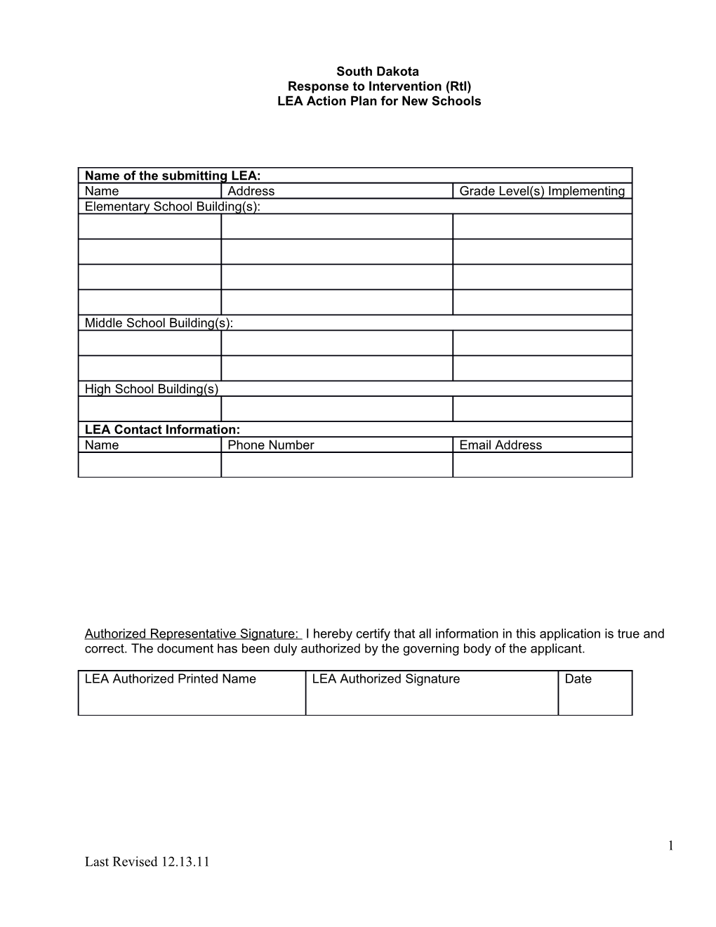 LEA Action Plan for New Schools