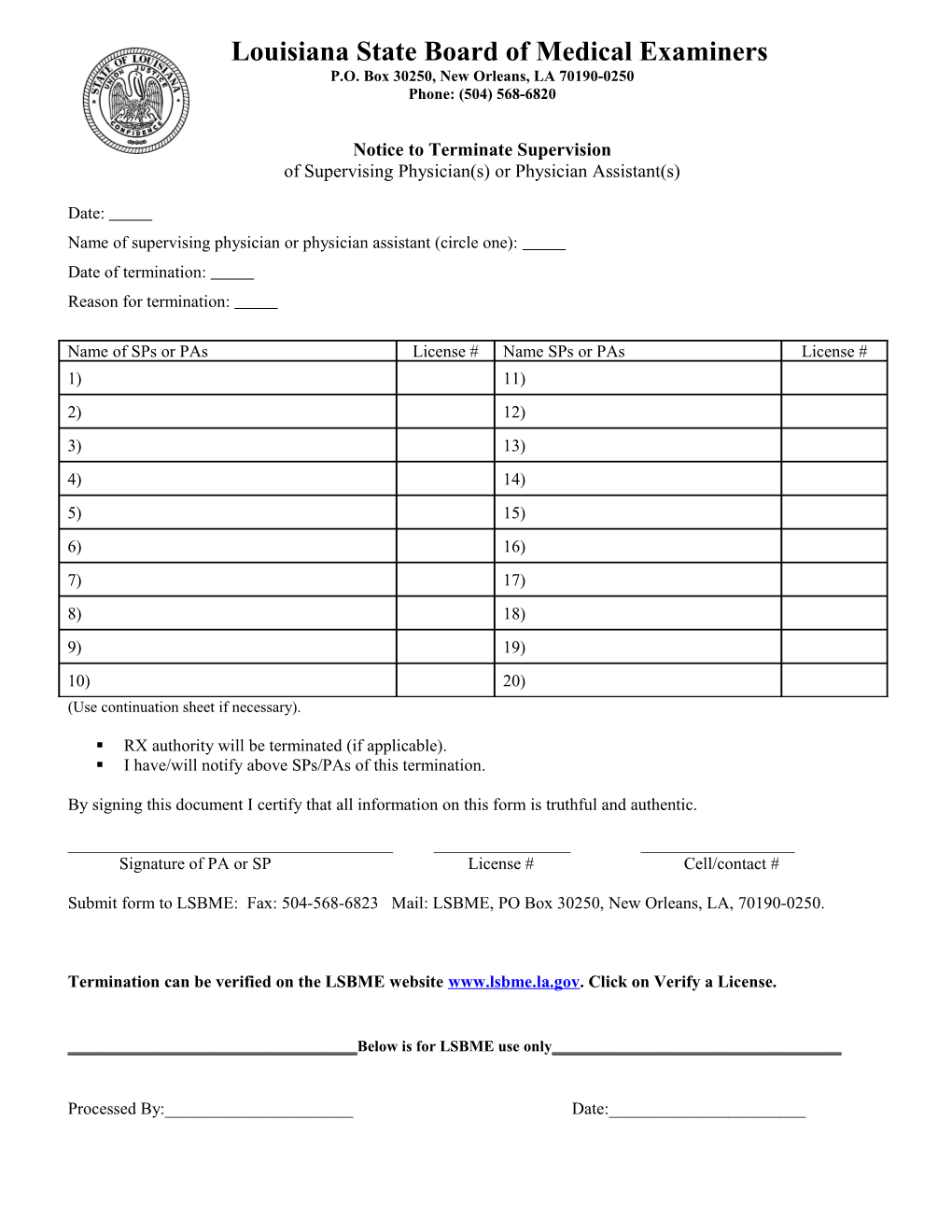 Louisiana State Board of Medical Examiners s1