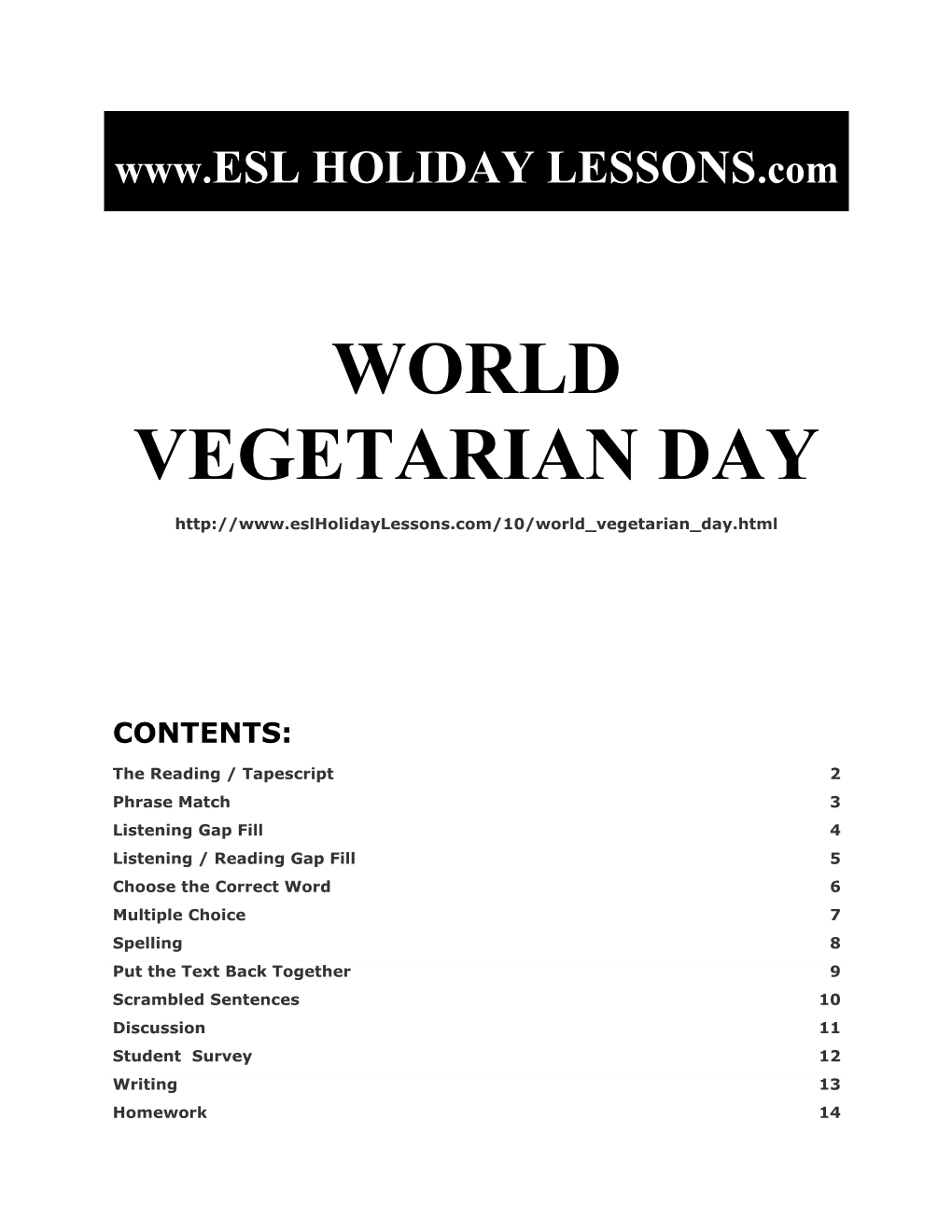Holiday Lessons - World Vegetarian Day