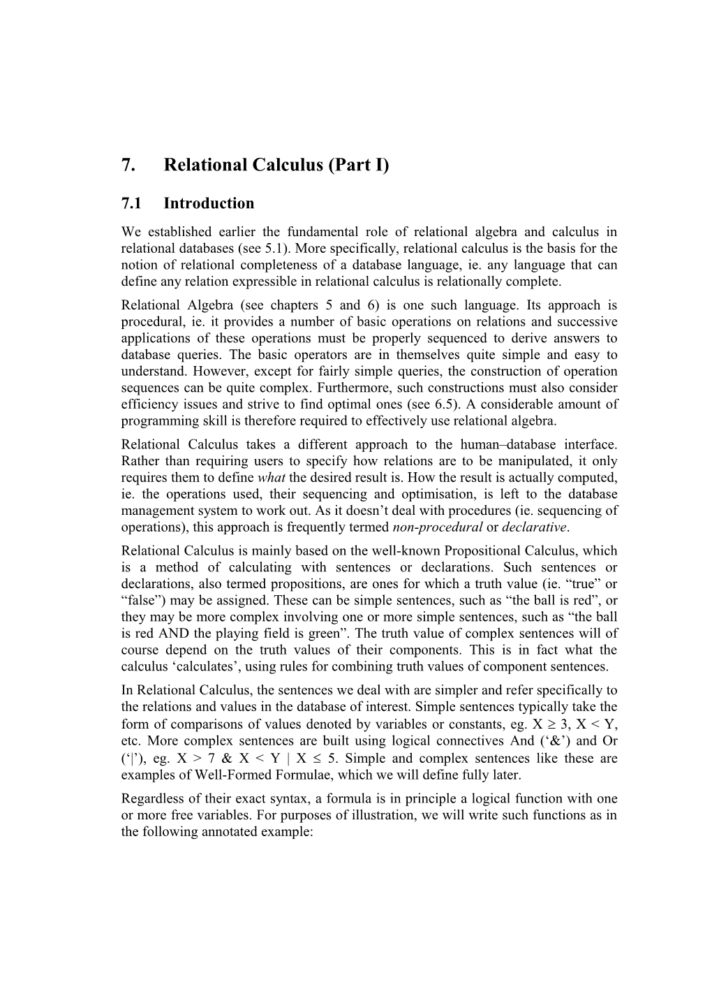7. Relational Calculus (Part I)
