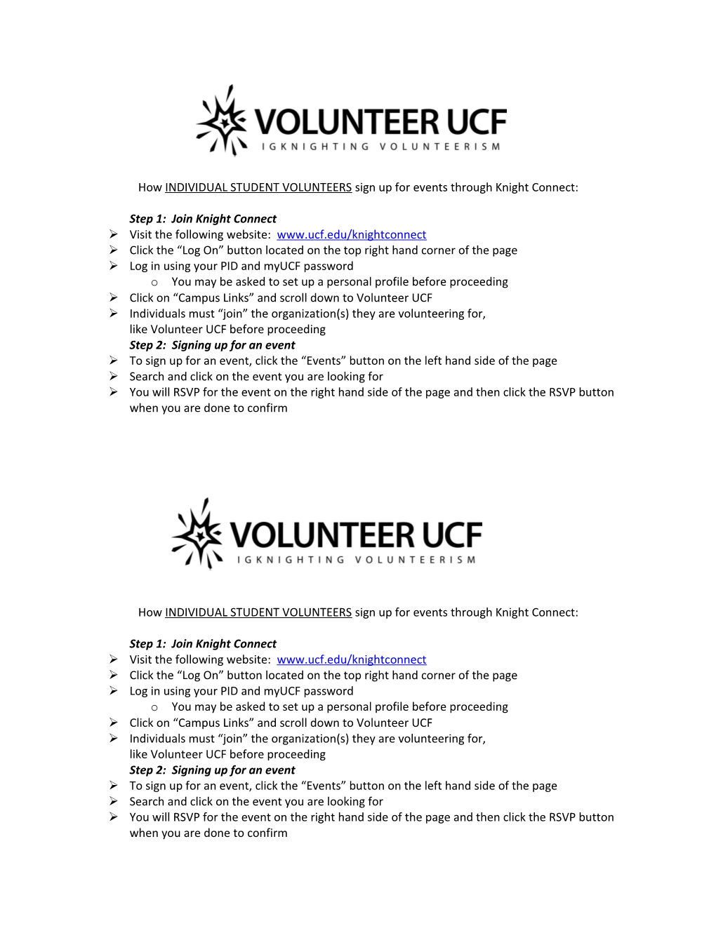 How INDIVIDUAL STUDENT VOLUNTEERS Sign up for Events Through Knight Connect