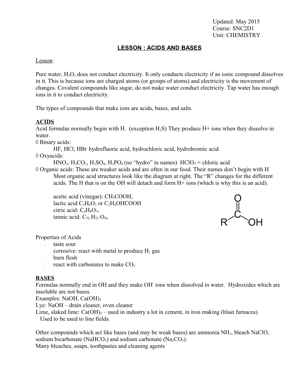 Lesson : Acids and Bases