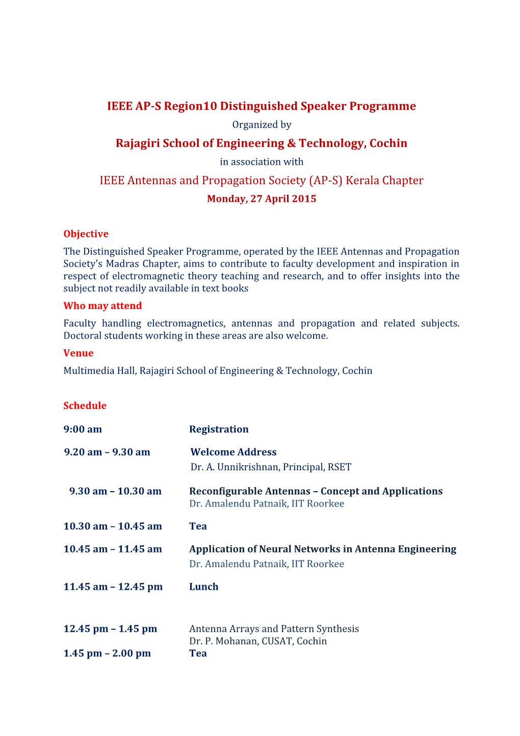 IEEE AP-S Region10 Distinguished Speaker Programme