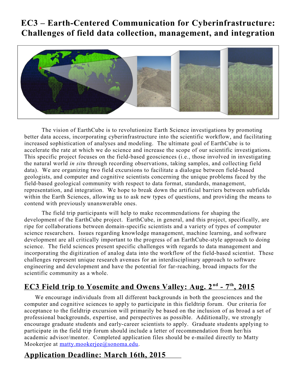 EC3 Earth-Centered Communication for Cyberinfrastructure: Challenges of Field Data Collection
