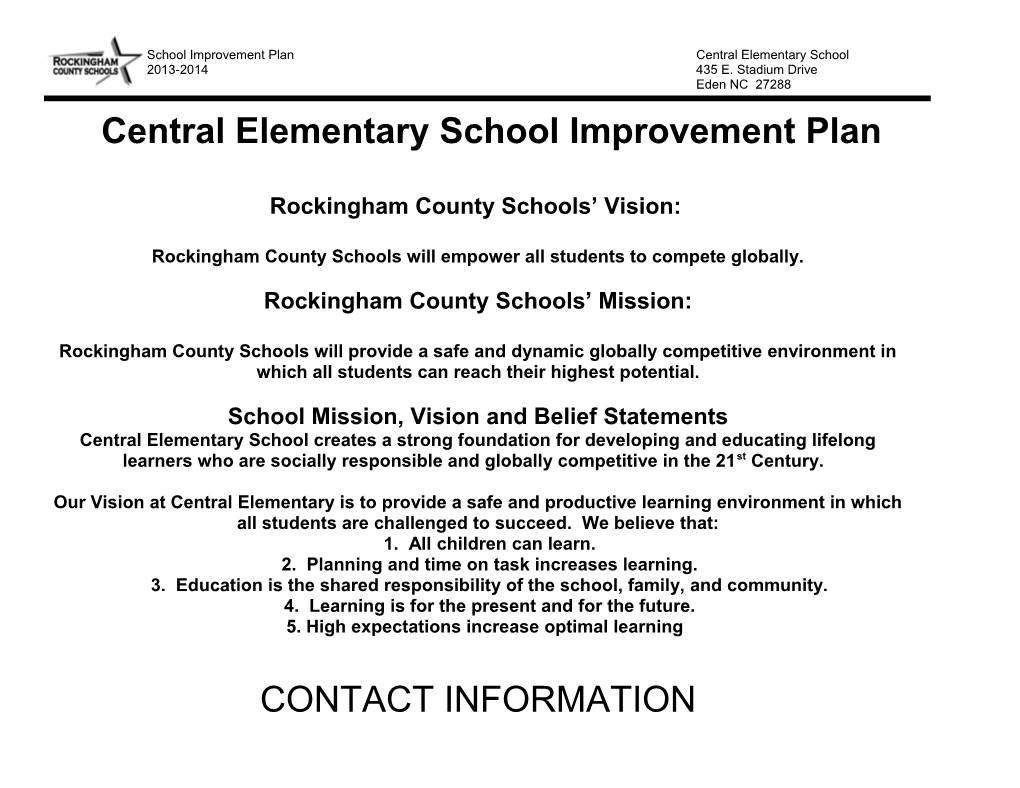 Your School Here School Improvement Plan