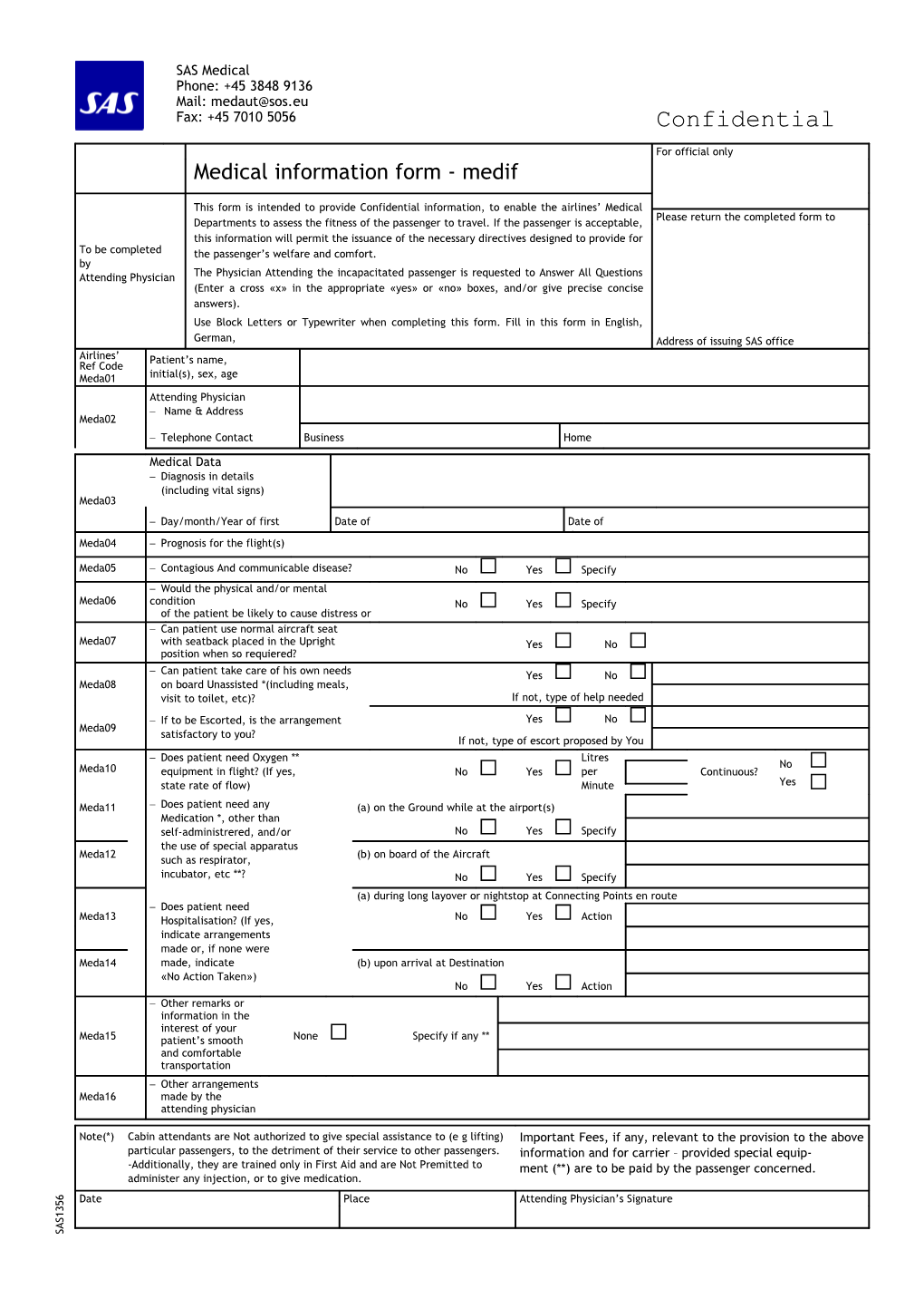 Medical Information Form - Medif