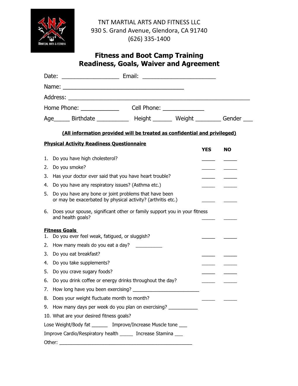 Personal Training Client Agreement