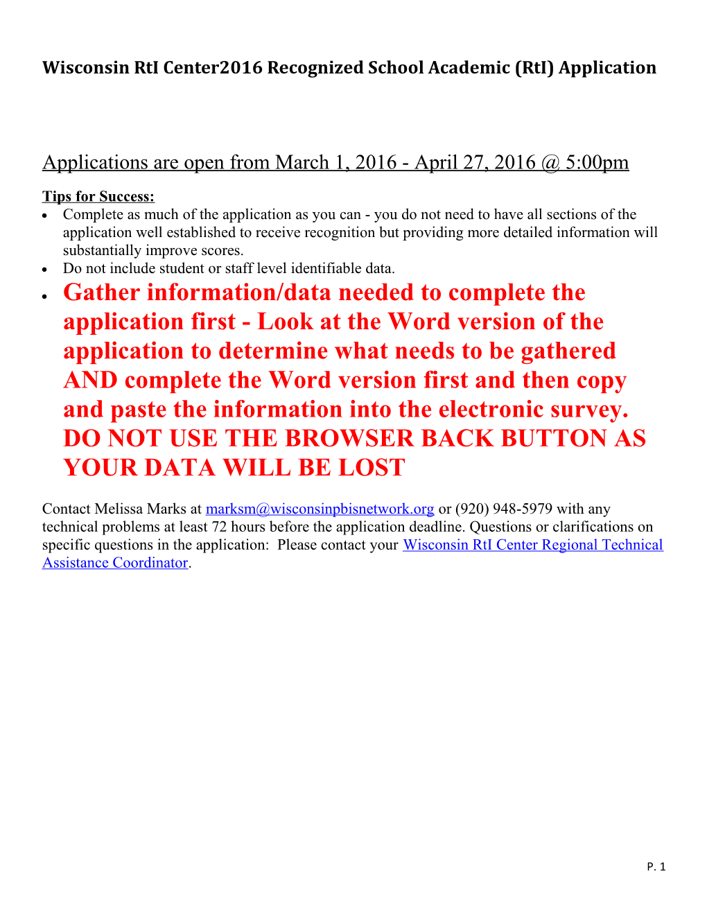 Wisconsin Rti Center2016 Recognized School Academic (Rti) Application