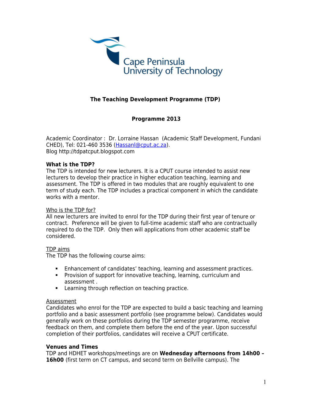 The Teaching Development Programme (TDP)
