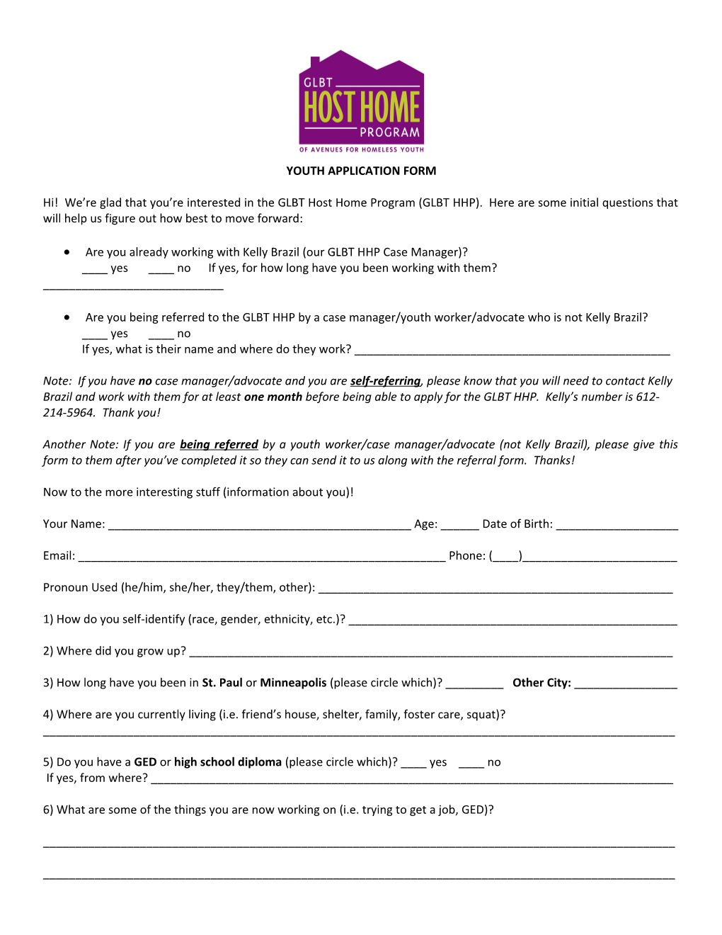 Youth Application Form