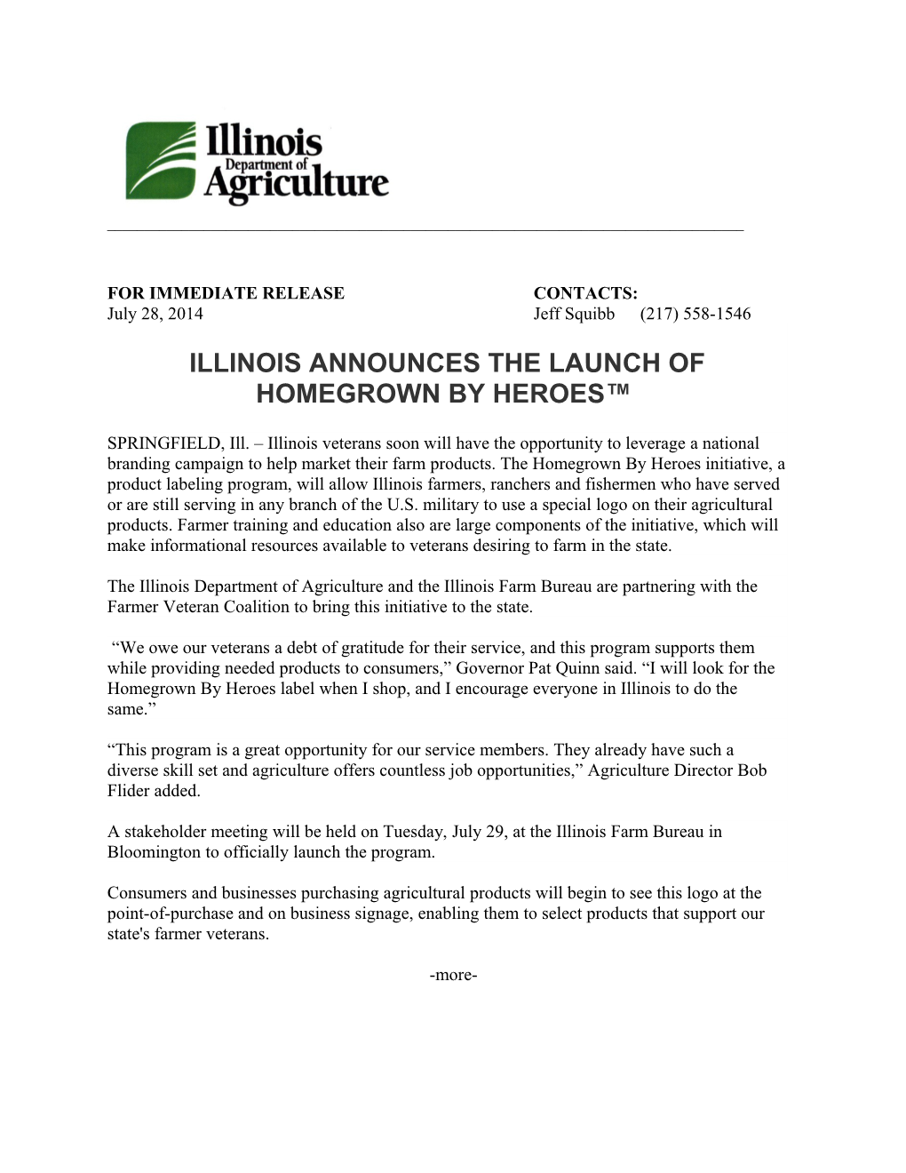 Illinois Announces the Launch of Homegrown by Heroes