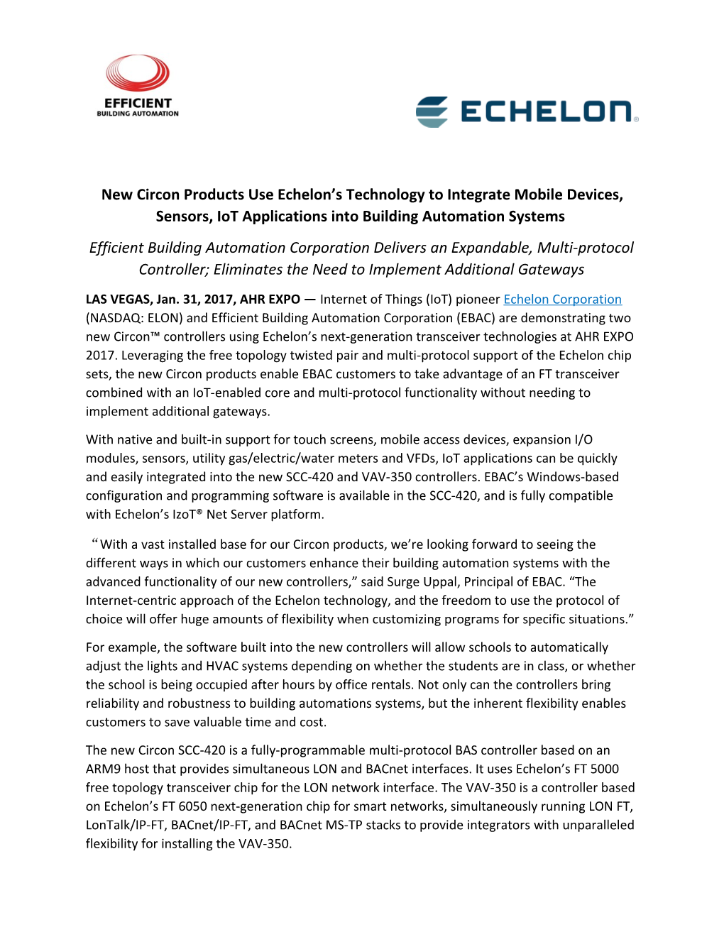 New Circon Products Use Echelon S Technology to Integrate Mobile Devices, Sensors, Iot