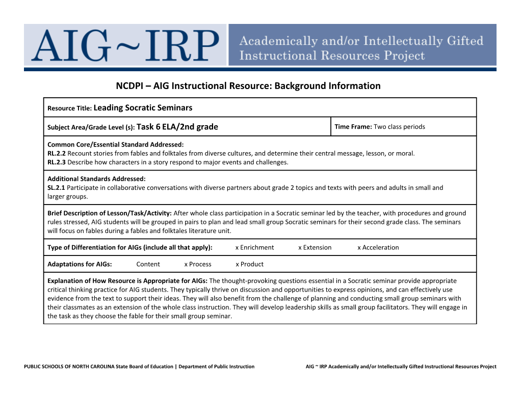 NCDPI AIG Instructional Resource: Background Information s7