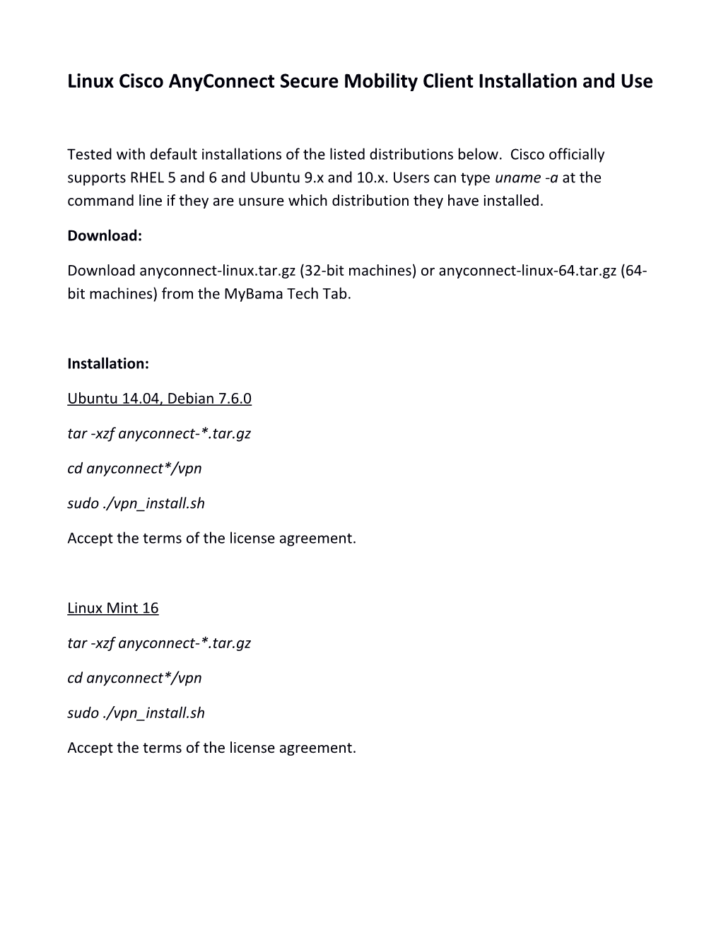 Linux Cisco Anyconnect Secure Mobility Client Installation and Use