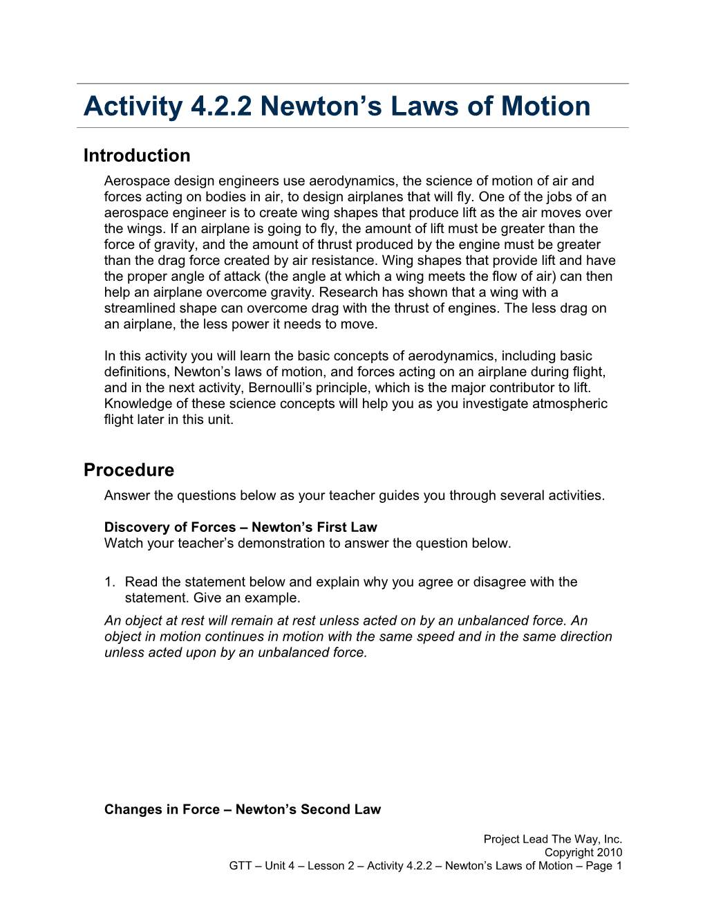 Activity 4.2.2 Airfoils, Lift and Bernoulli's Principle