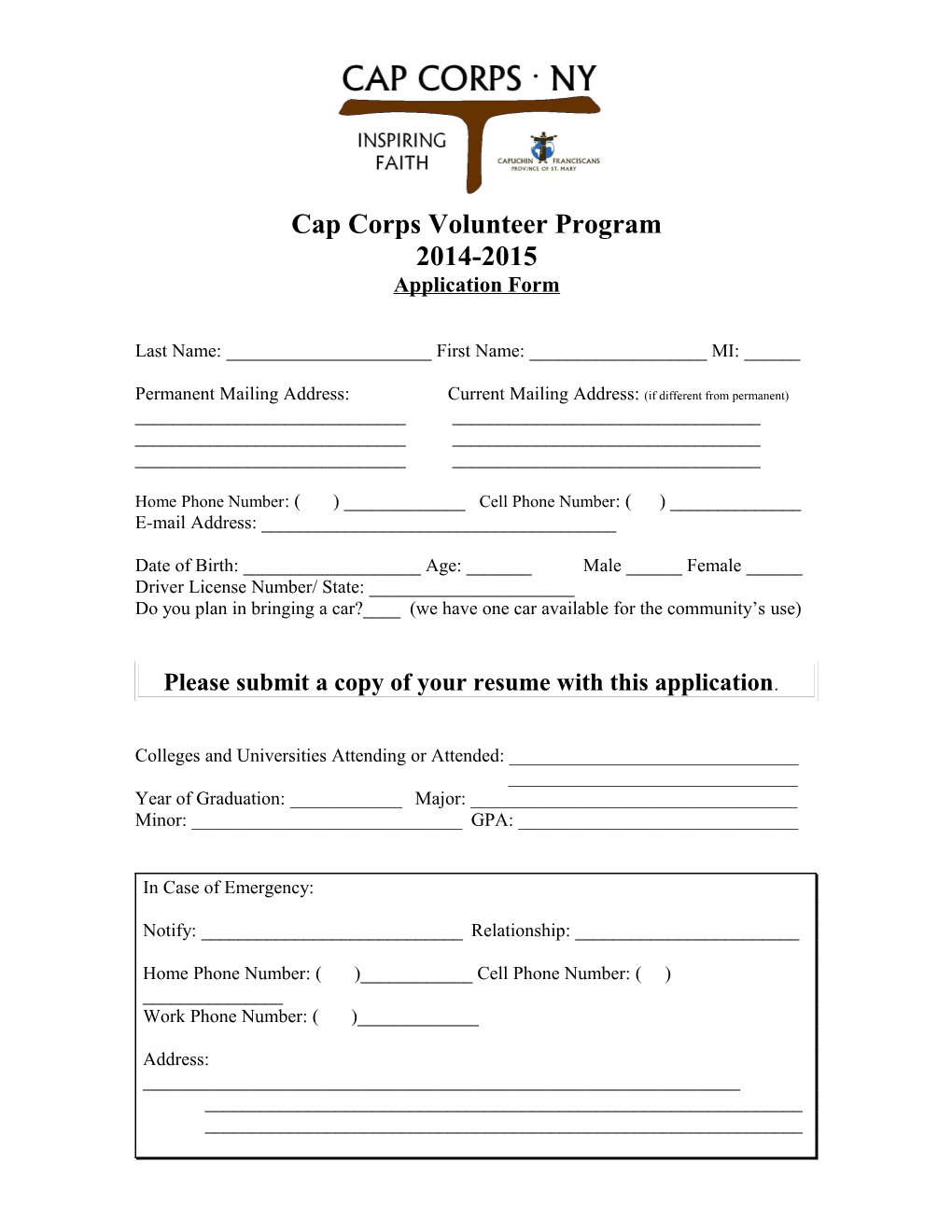 Cap Corps Volunteer Program