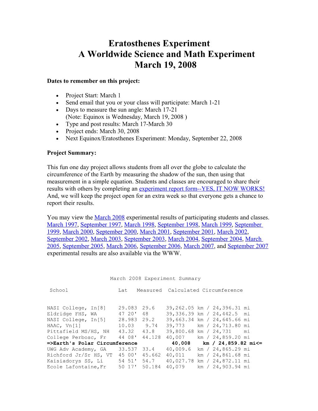 Eratosthenes Experimenta Worldwide Science and Math Experimentmarch 19, 2008