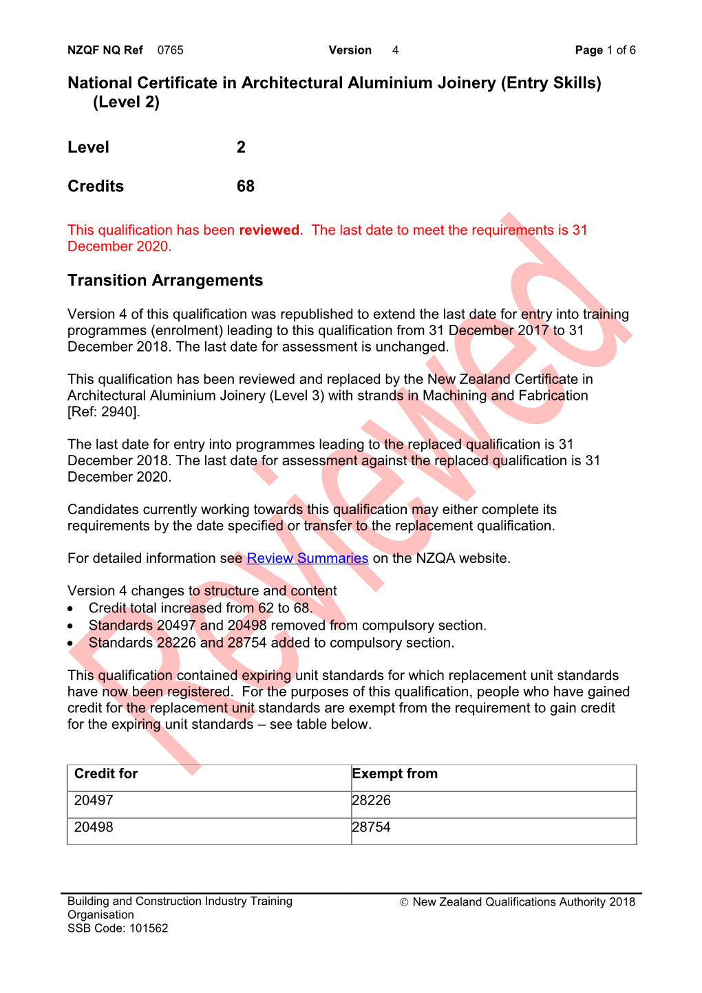 0765 National Certificate in Architectural Aluminium Joinery (Entry Skills) (Level 2)