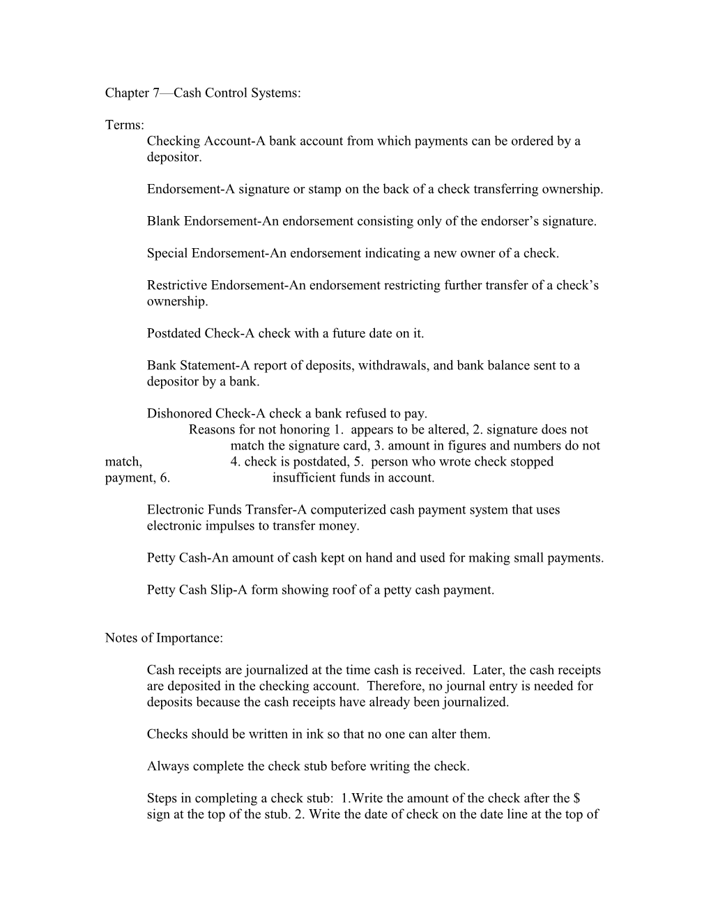 Chapter 7 Cash Control Systems