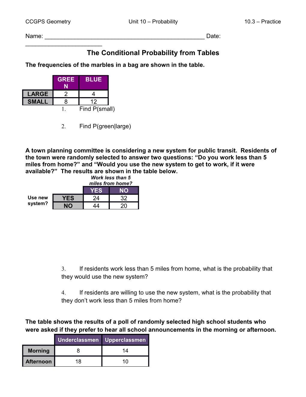 The Conditional Probabilityfrom Tables