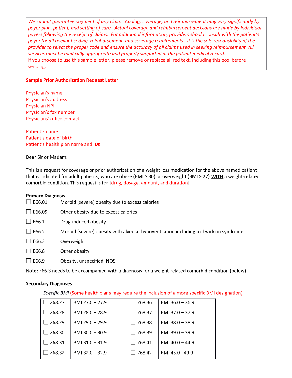 Sample Prior-Authorization Request Letter