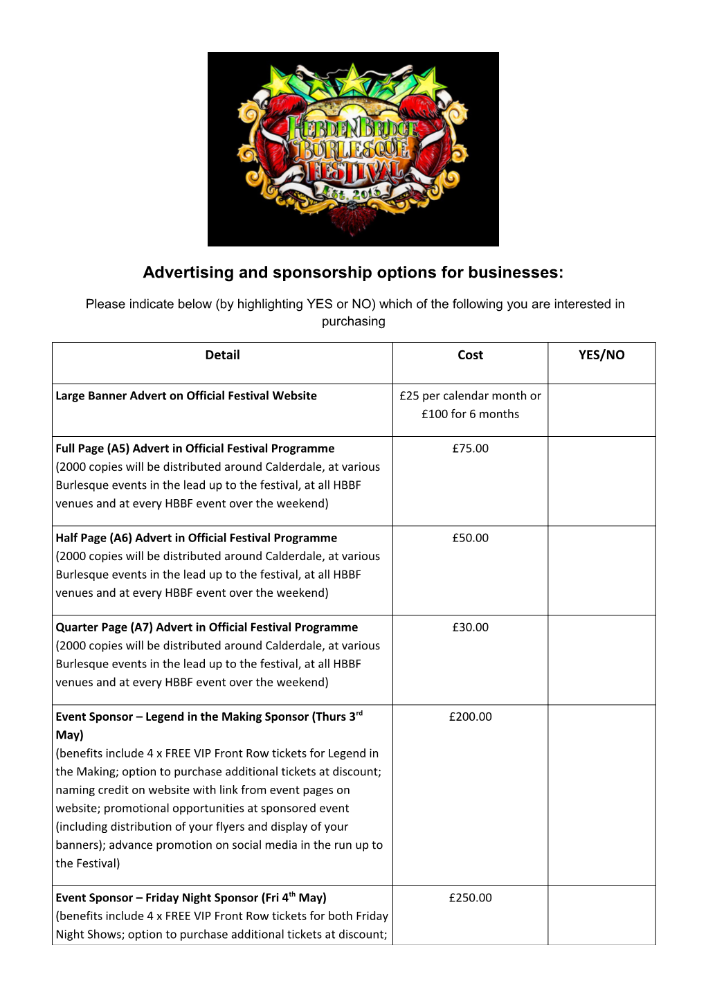Advertising and Sponsorship Options for Businesses
