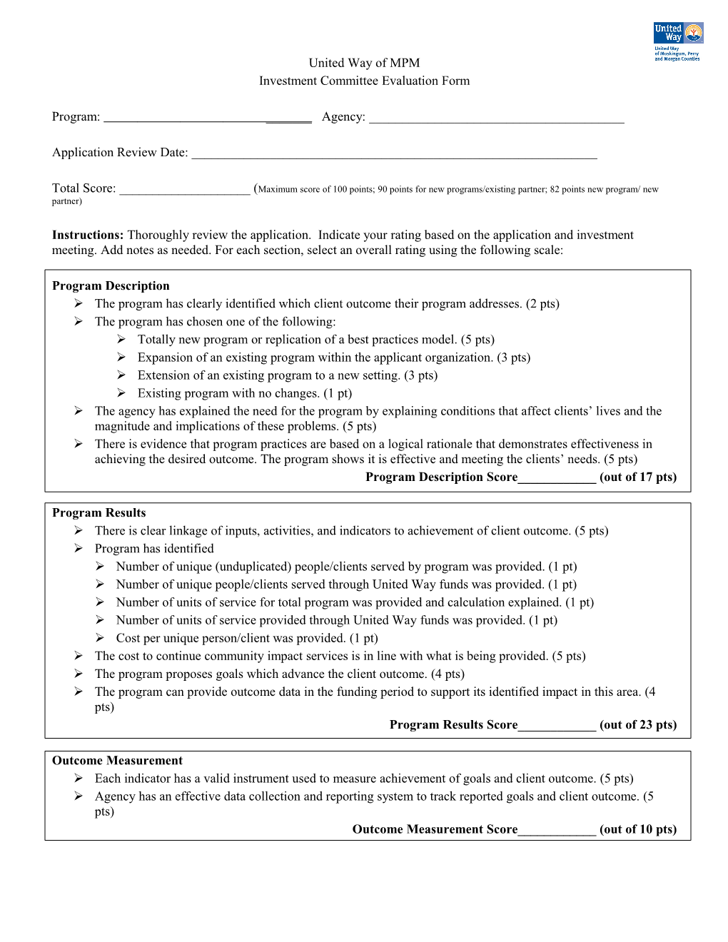 Investment Committee Evaluation Form