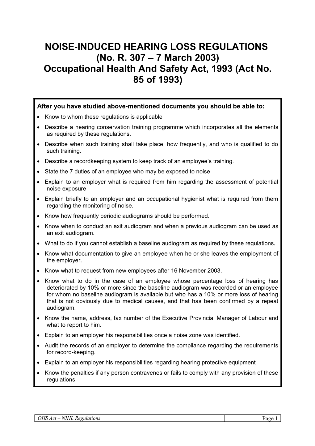 Noise-Induced Hearing Loss Regulations