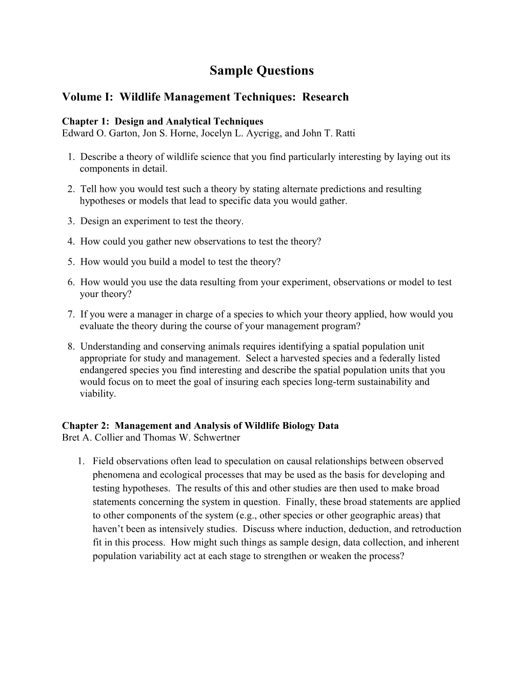 Volume I: Wildlife Management Techniques: Research