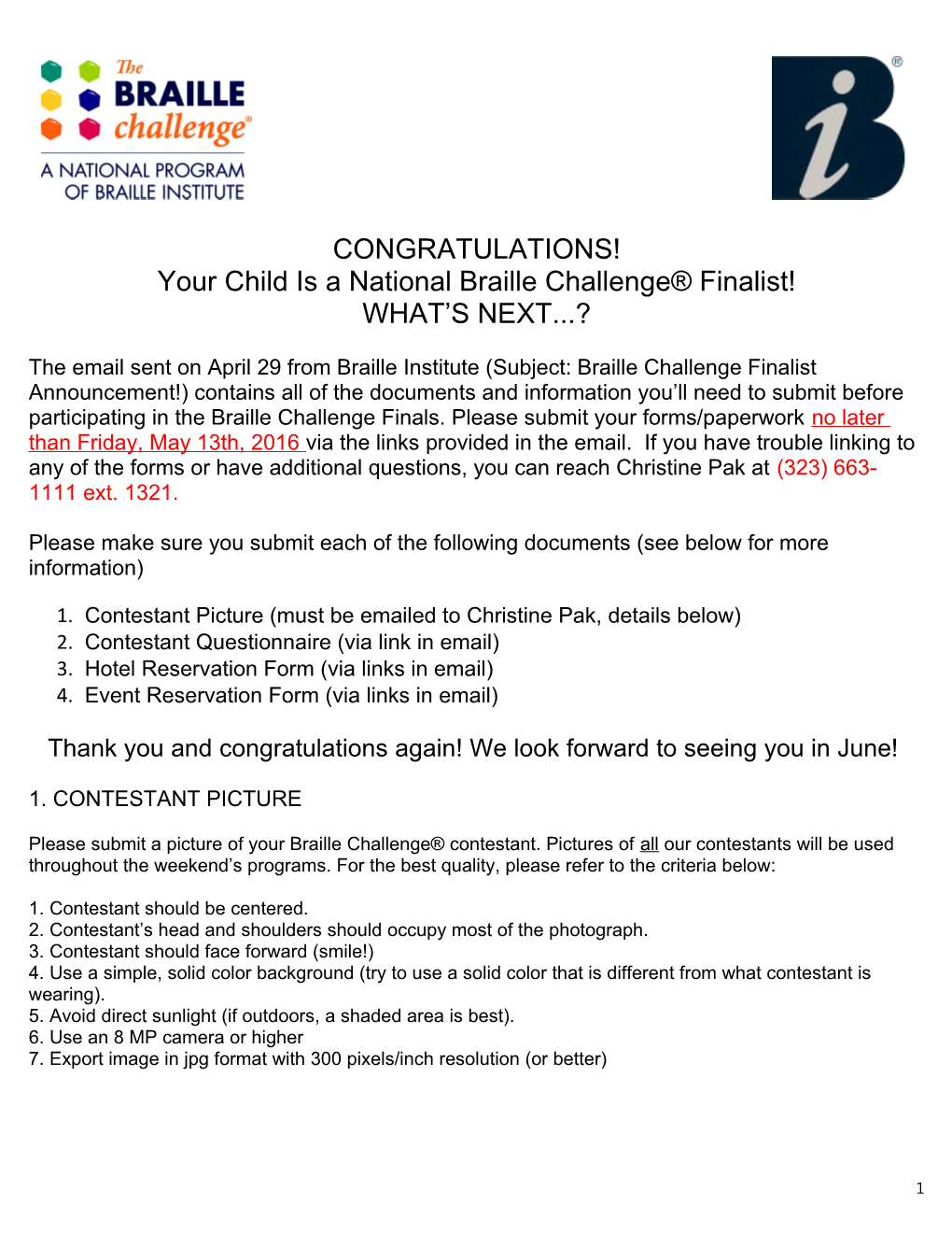 Your Child Is a National Braille Challenge Finalist!