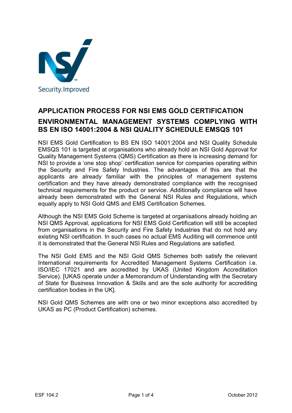 Application Process for Nsi Ems Gold Certification