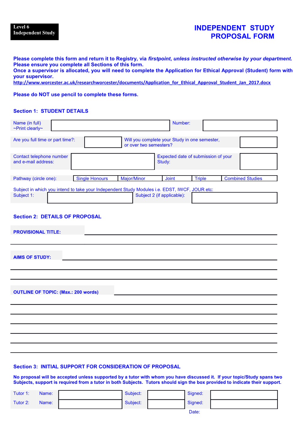 Please Ensure You Complete All Sections of This Form