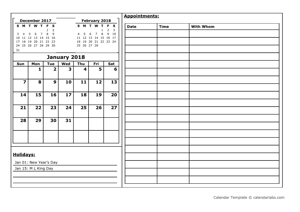 2018 Monthly Calendar - Calendarlabs.Com s1