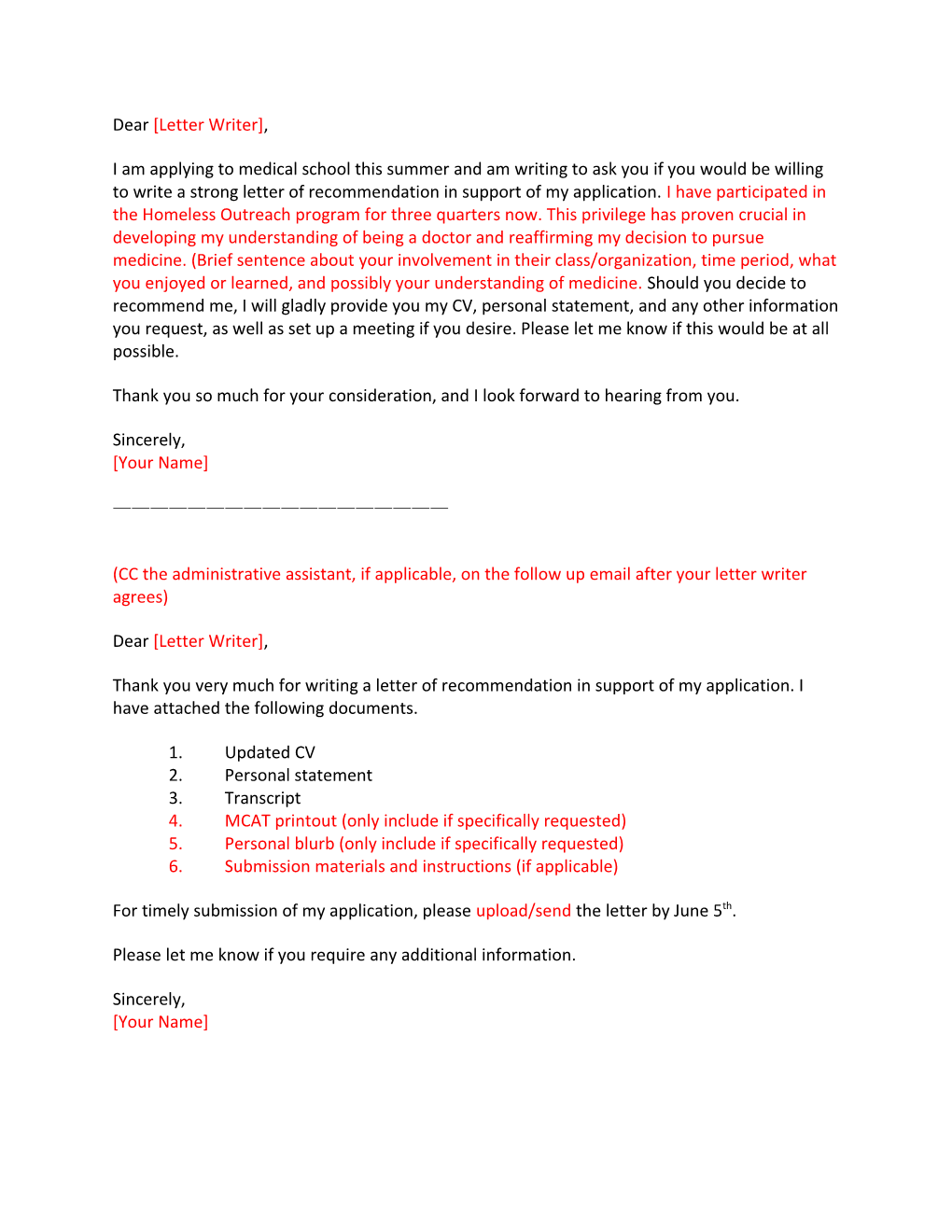 Letter of Recommendation Request Templates
