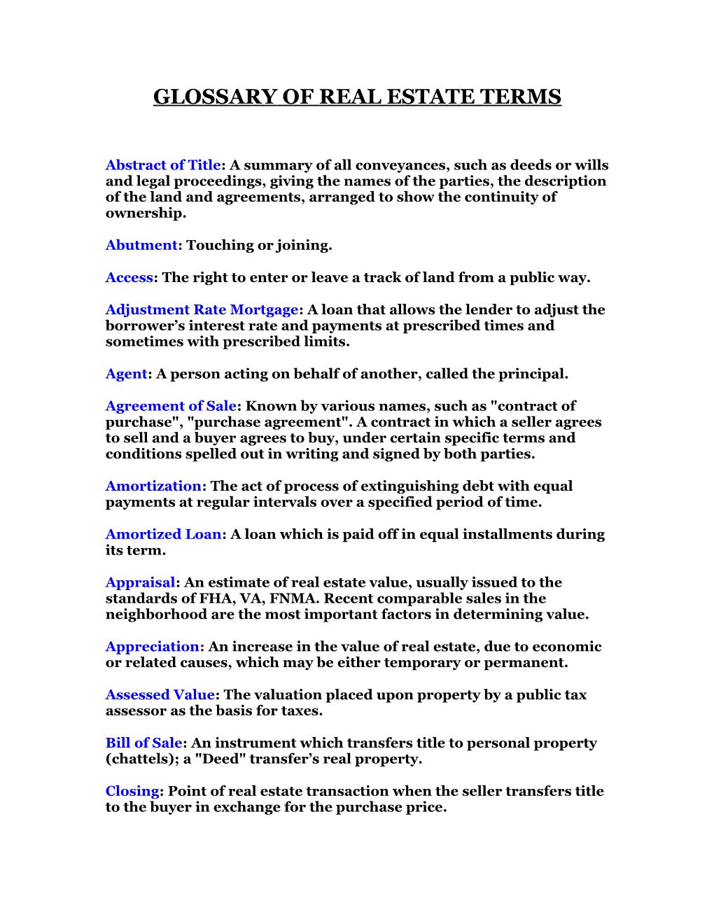 Glossary of Real Estate Terms s1
