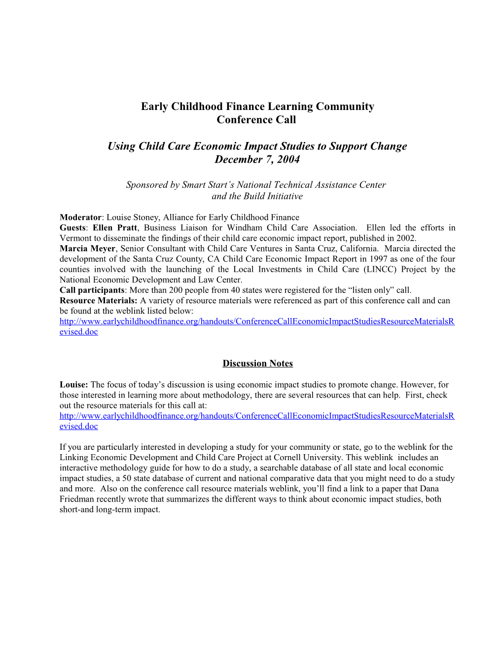 Early Childhood Finance Learning Community