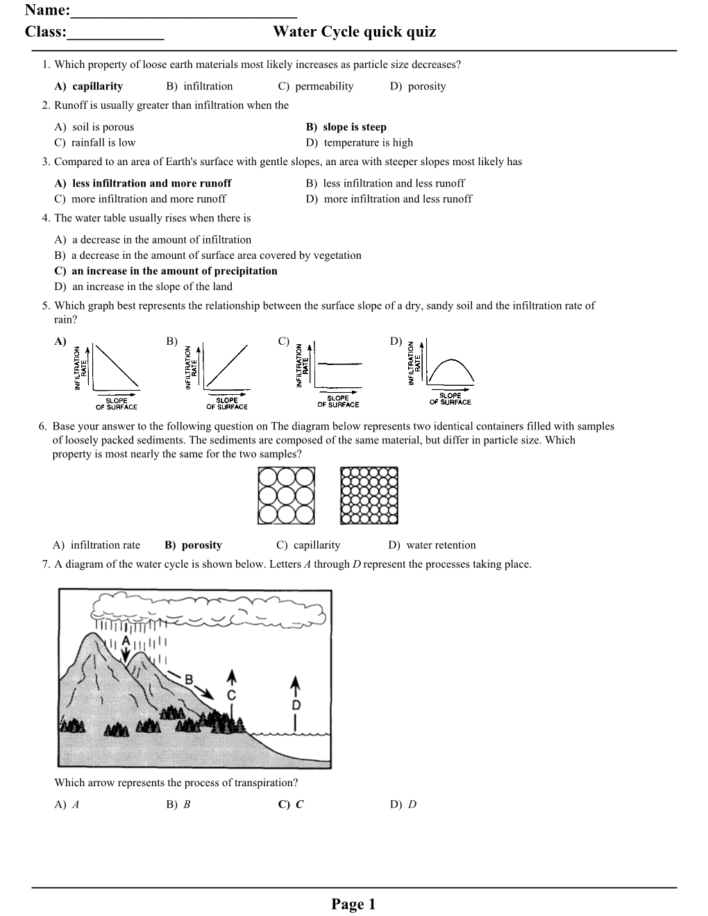 Water Cycle Quick Quiz