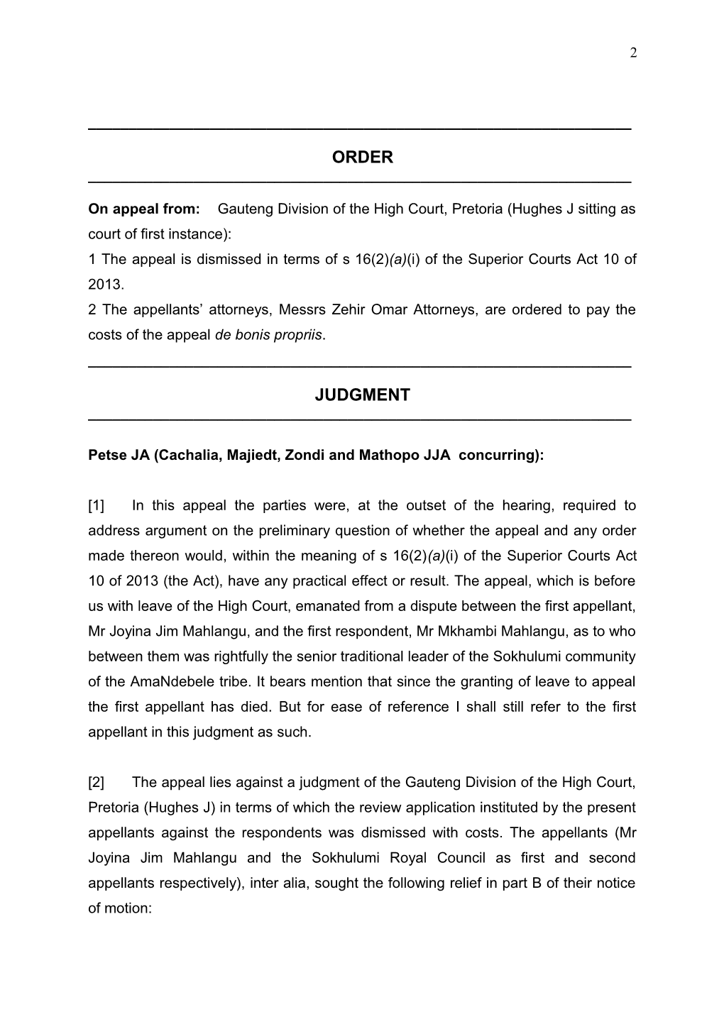 The Supreme Court of Appeal of South Africa