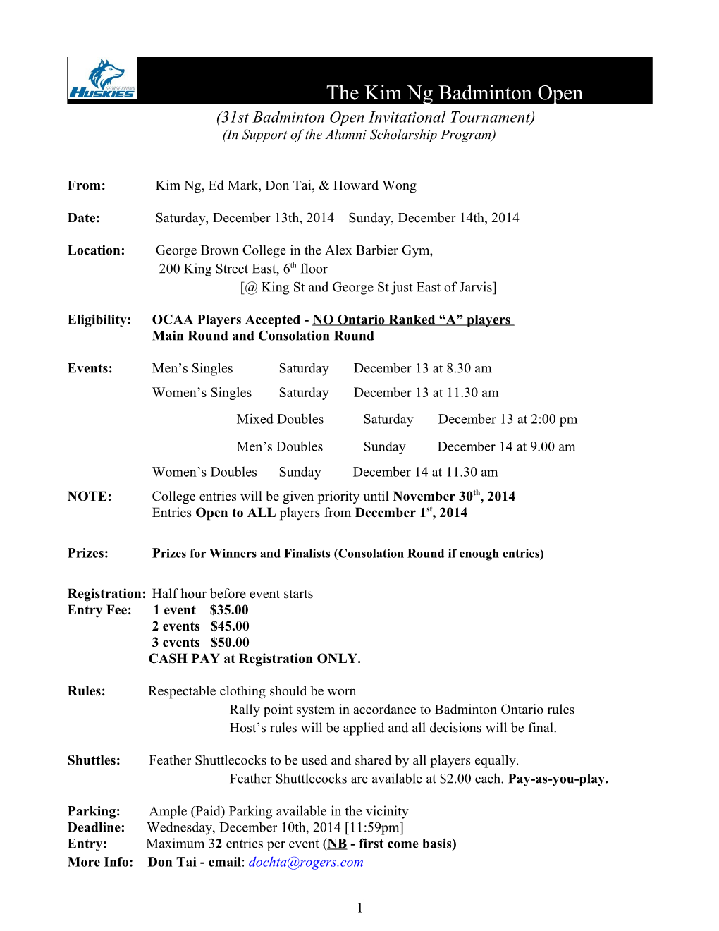 31St Badminton Open Invitational Tournament