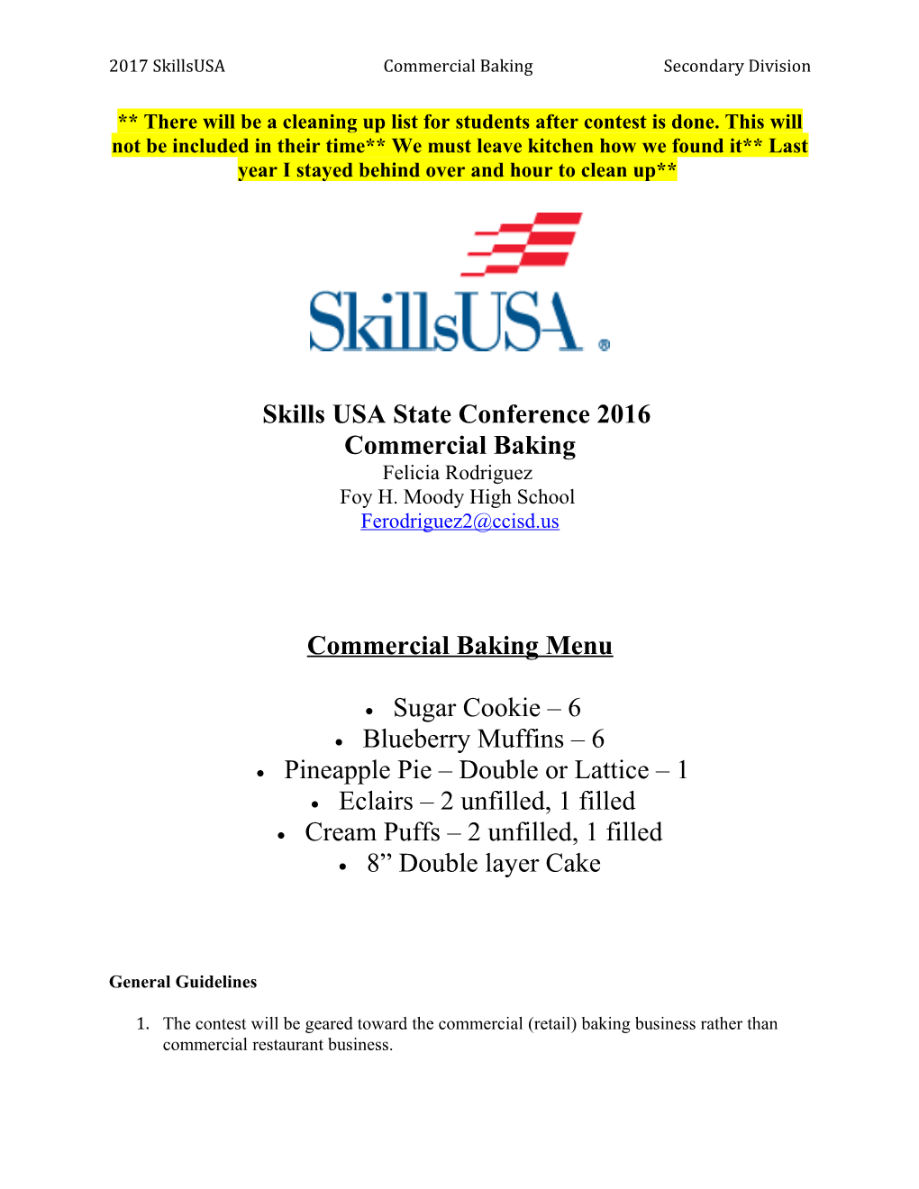2017 Skillsusa Commercial Baking Secondary Division