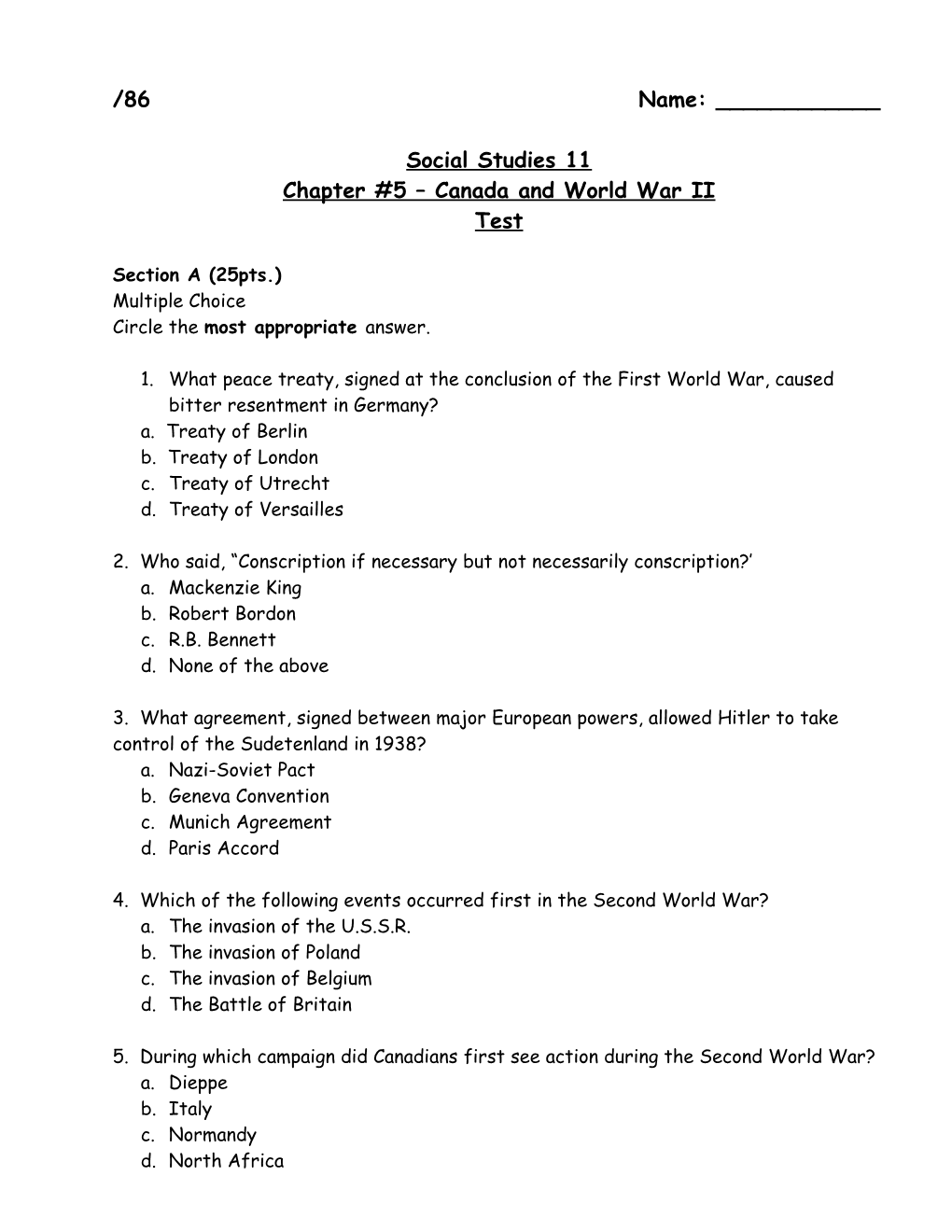 Chapter #5 Canada and World War II