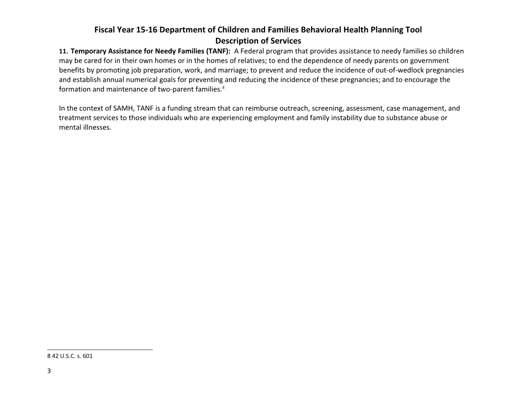 Fiscal Year 15-16 Department of Children and Families Behavioral Health Planning Tool