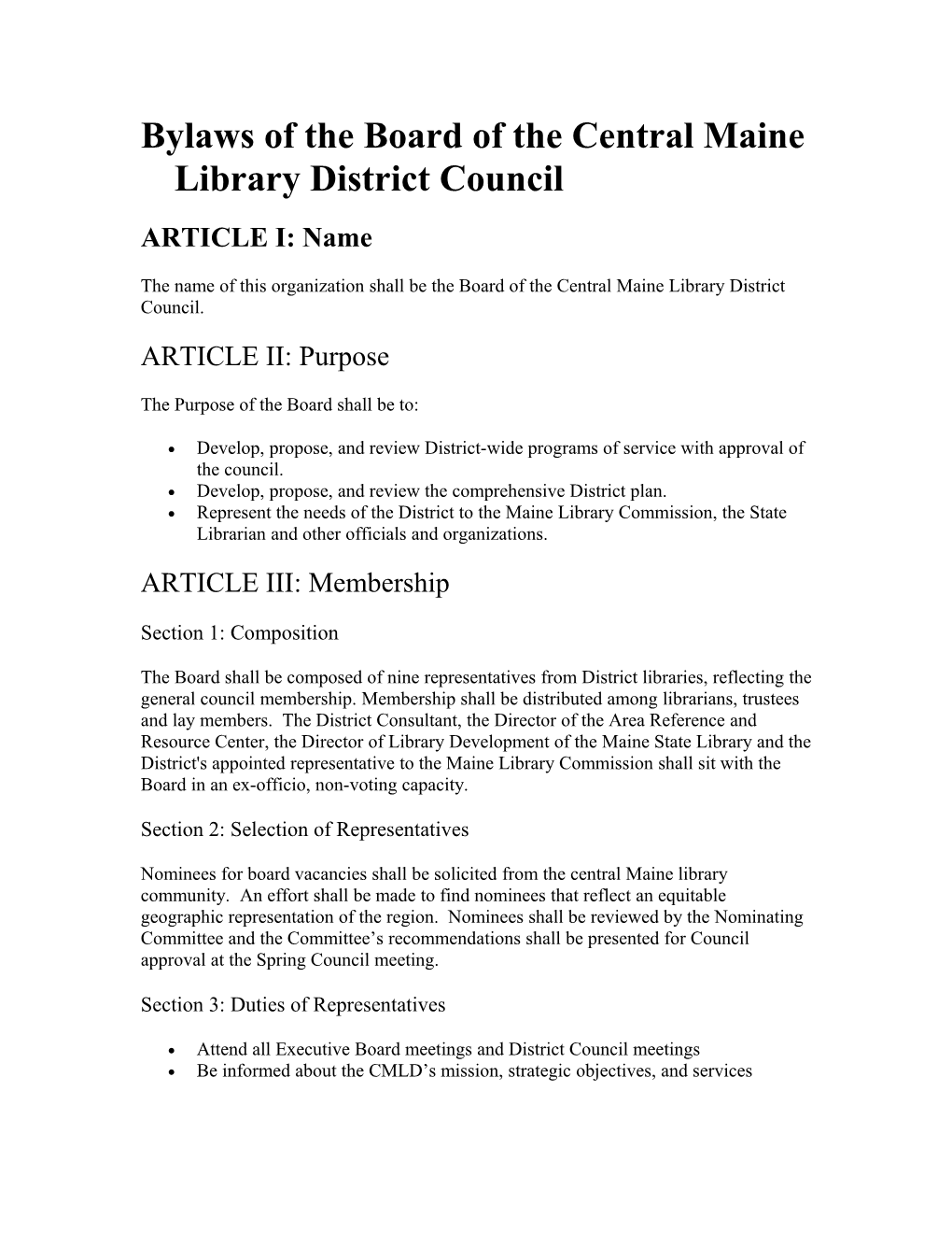 Northeastern Maine Library District Executive Boardbylaws
