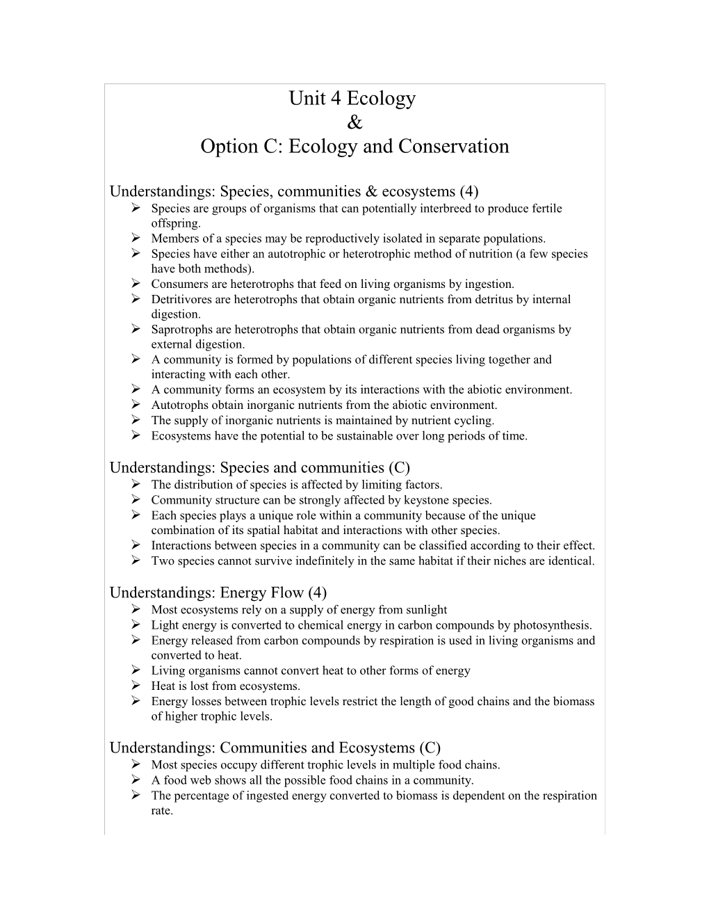 Option C: Ecology and Conservation