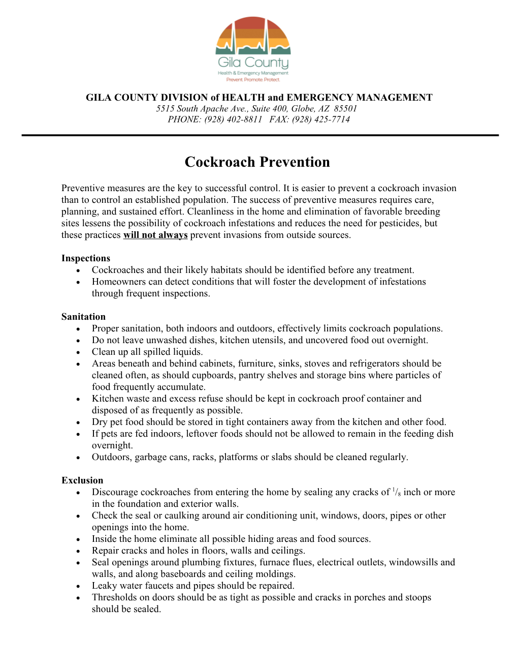 GILA COUNTY DIVISION of HEALTH and EMERGENCY MANAGEMENT