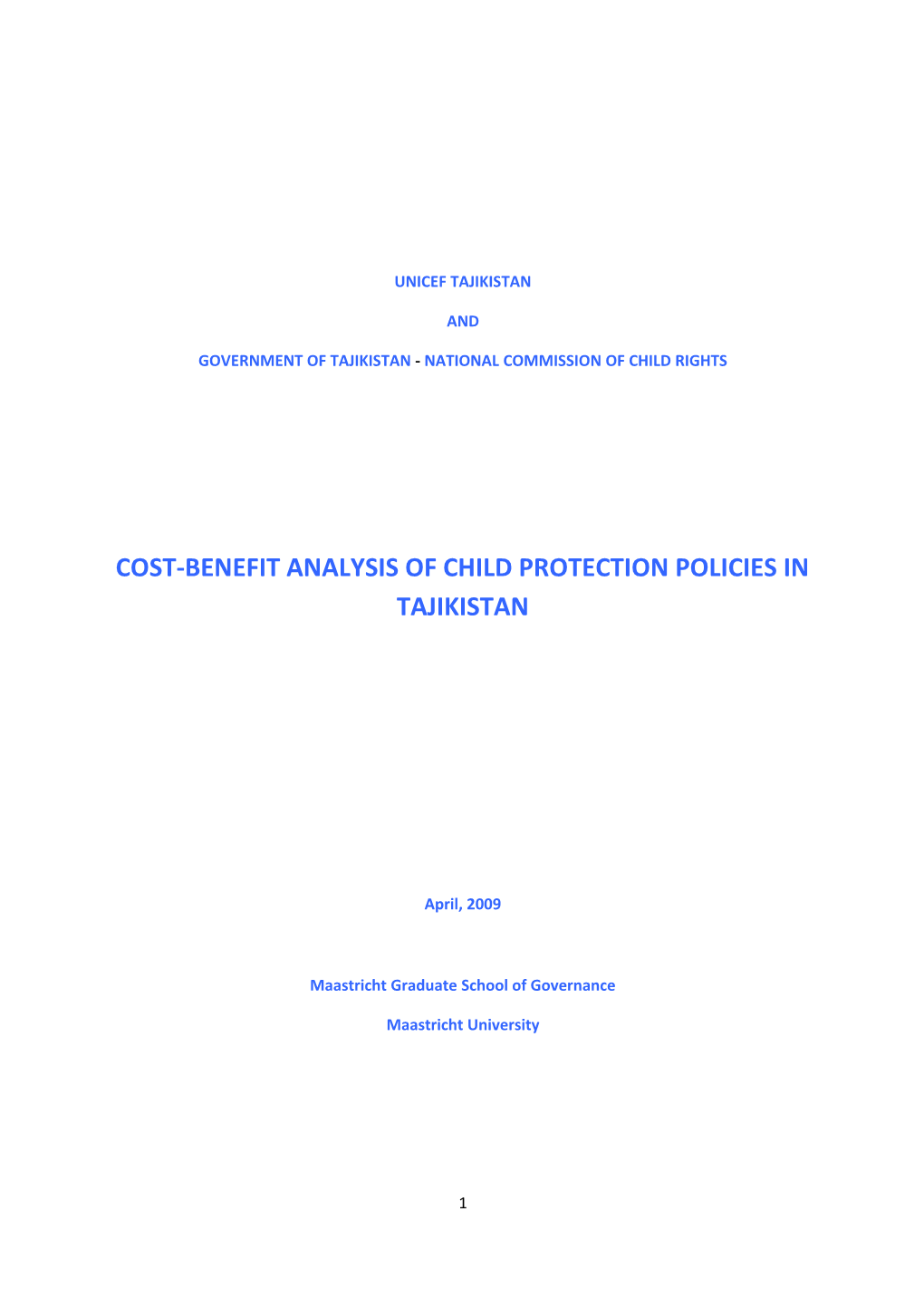 Cost-Benefit Analysis of Child Protection Policies in Tajikistan