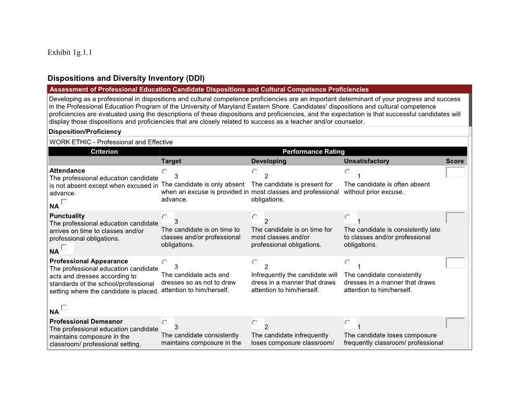 Dispositions and Diversity Inventory (DDI)