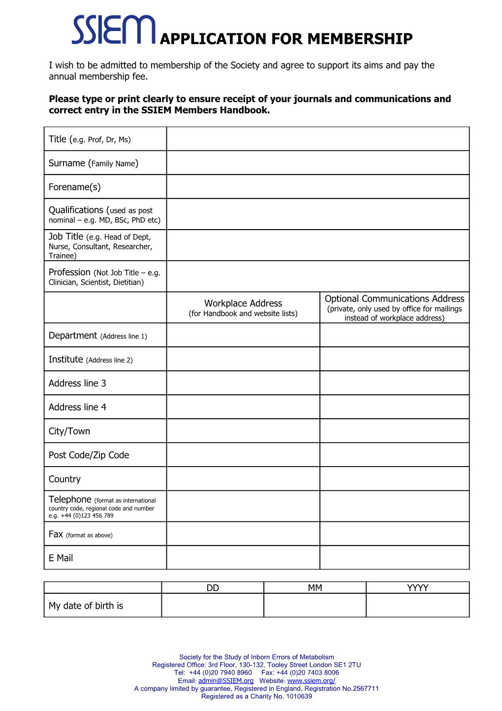 Application for Ssiem Membership