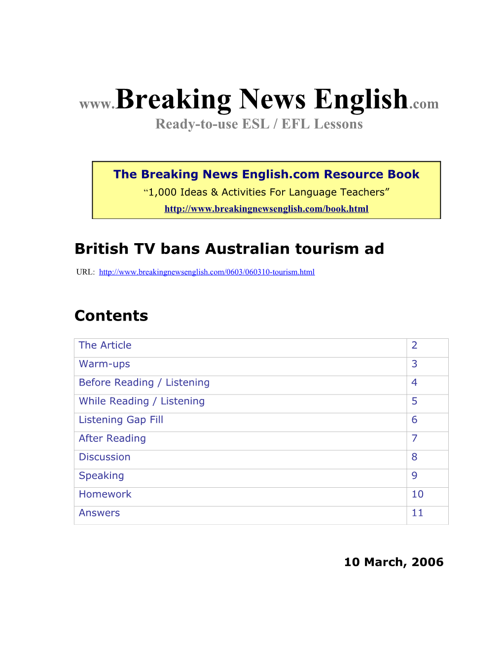British TV Bans Australian Tourism Ad