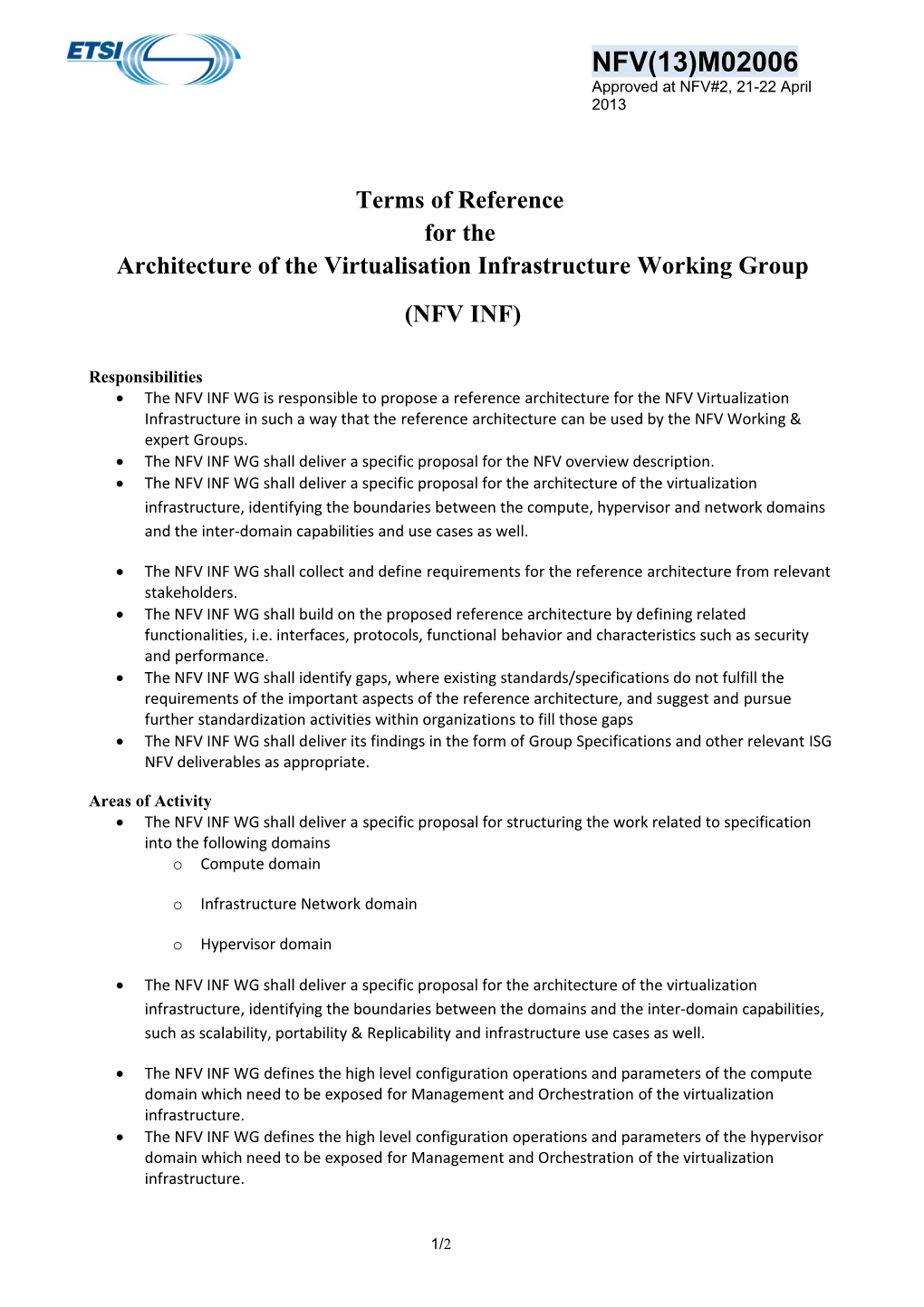 Terms of Reference for the Architecture of the Virtualisation Infrastructure Working Group